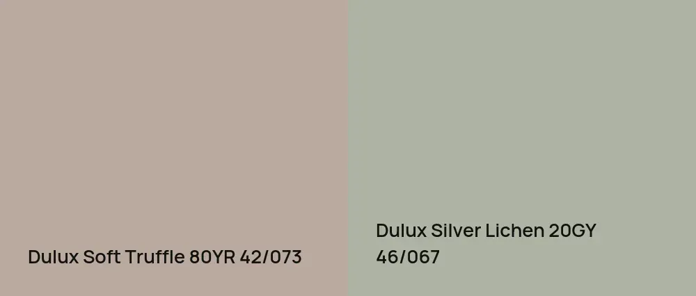 Dulux Soft Truffle 80YR 42/073 vs Dulux Silver Lichen 20GY 46/067