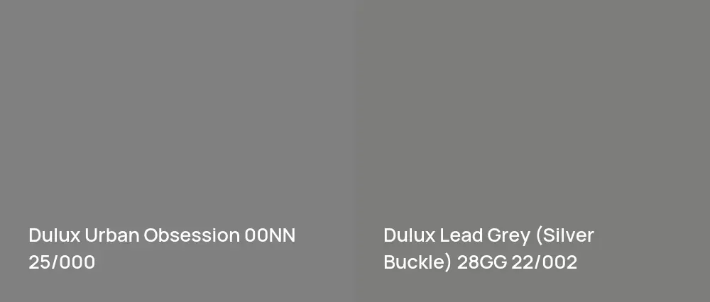 Dulux Urban Obsession 00NN 25/000 vs Dulux Lead Grey (Silver Buckle) 28GG 22/002