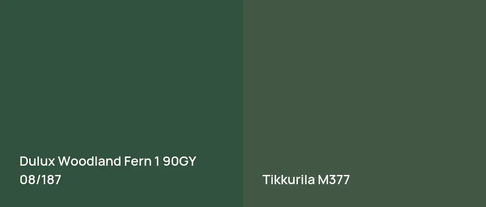 Dulux Woodland Fern 1 90GY 08/187 vs Tikkurila  M377