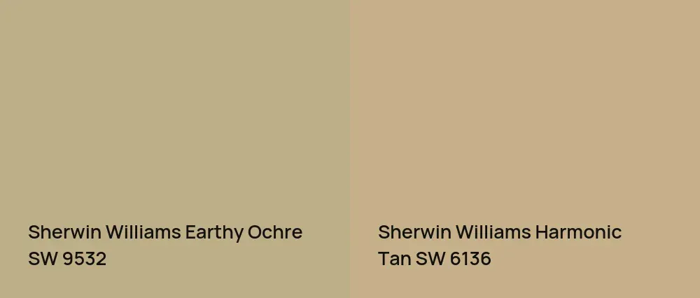 Sherwin Williams Earthy Ochre SW 9532 vs Sherwin Williams Harmonic Tan SW 6136