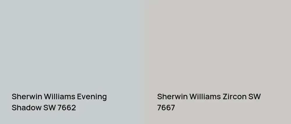 Sherwin Williams Evening Shadow SW 7662 vs Sherwin Williams Zircon SW 7667