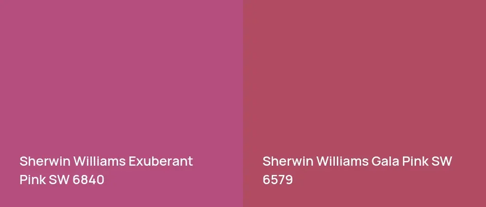 Sherwin Williams Exuberant Pink SW 6840 vs Sherwin Williams Gala Pink SW 6579