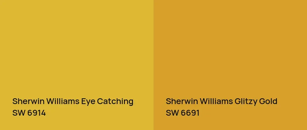 Sherwin Williams Eye Catching SW 6914 vs Sherwin Williams Glitzy Gold SW 6691