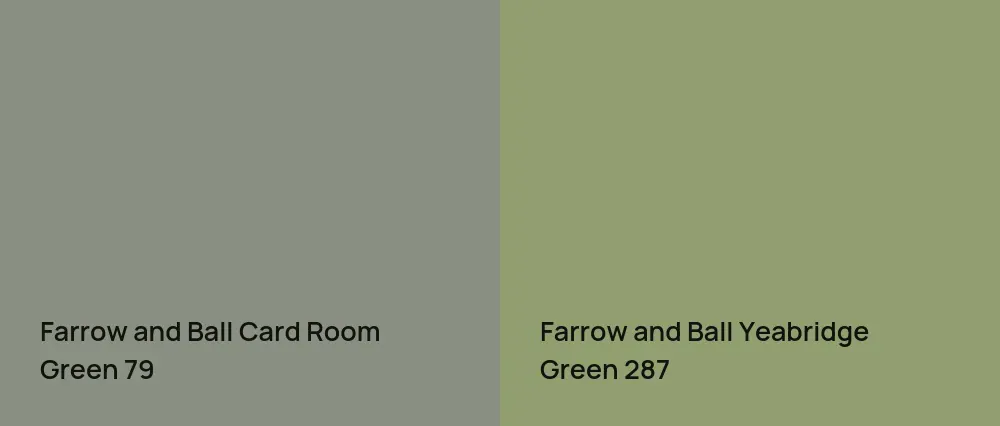 Farrow and Ball Card Room Green 79 vs Farrow and Ball Yeabridge Green 287