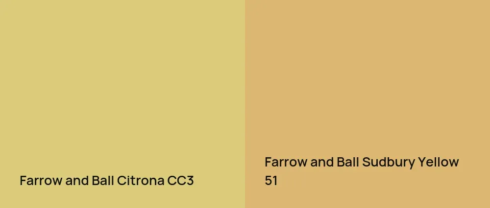 Farrow and Ball Citrona CC3 vs Farrow and Ball Sudbury Yellow 51