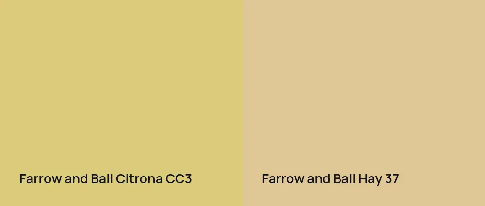 Farrow and Ball Citrona CC3 vs Farrow and Ball Hay 37