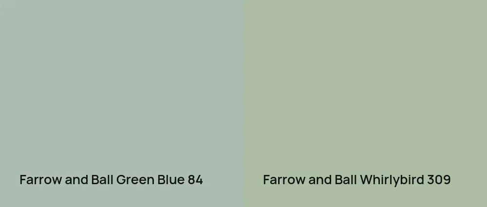 Farrow and Ball Green Blue 84 vs Farrow and Ball Whirlybird 309