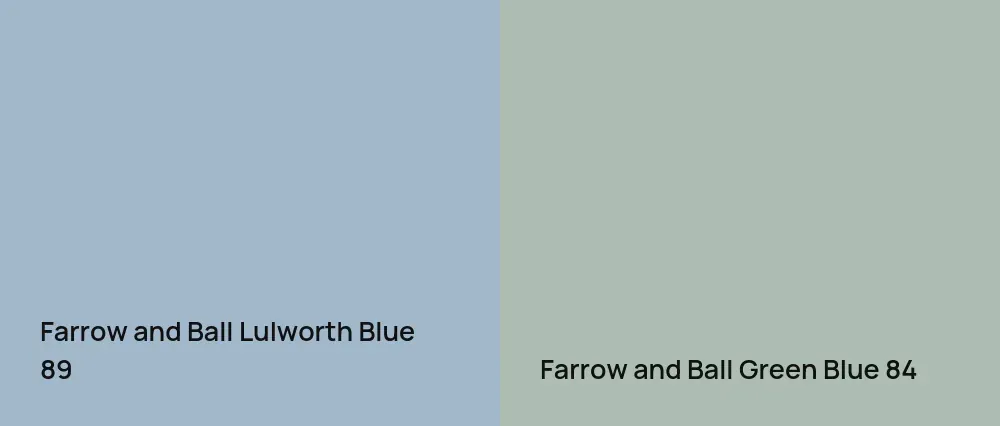 Farrow and Ball Lulworth Blue 89 vs Farrow and Ball Green Blue 84