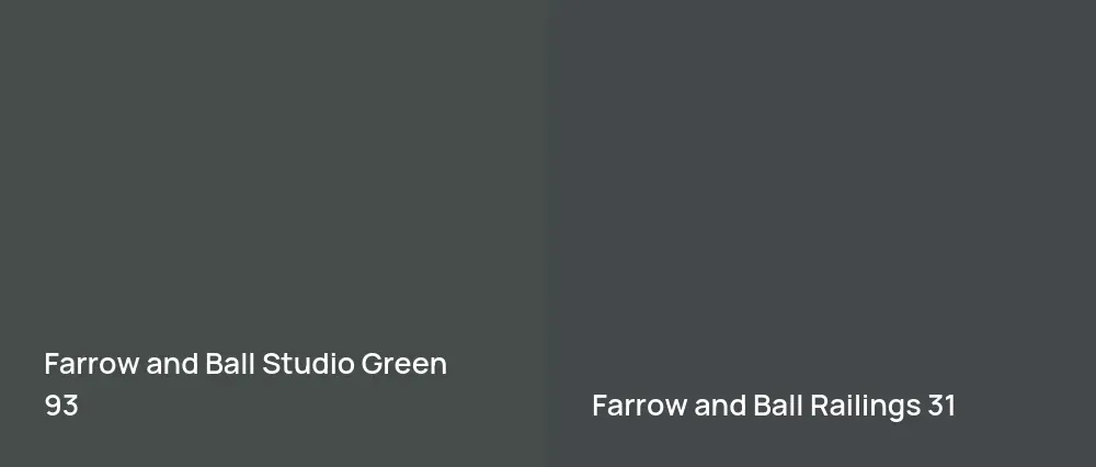 Farrow and Ball Studio Green 93 vs Farrow and Ball Railings 31