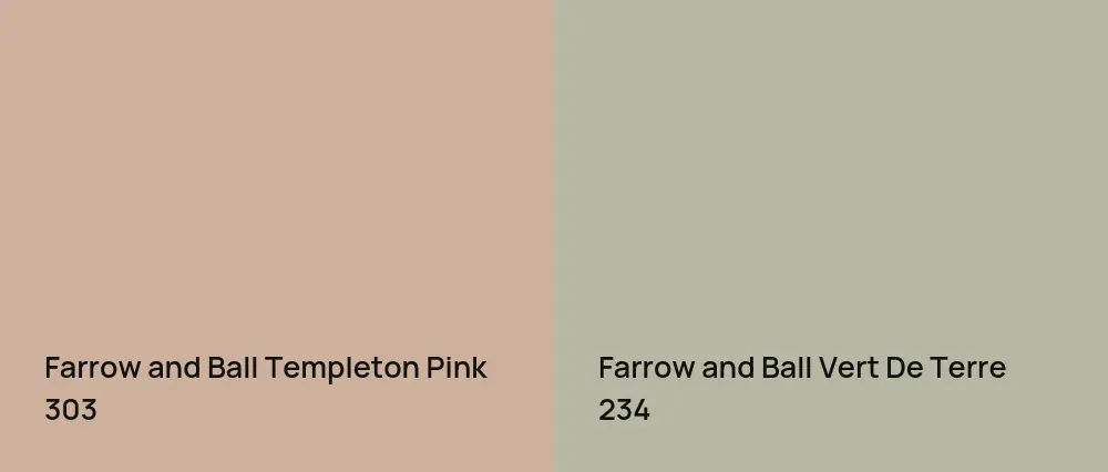 Farrow and Ball Templeton Pink 303 vs Farrow and Ball Vert De Terre 234