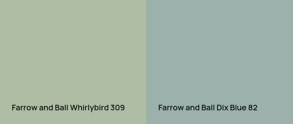 Farrow and Ball Whirlybird 309 vs Farrow and Ball Dix Blue 82