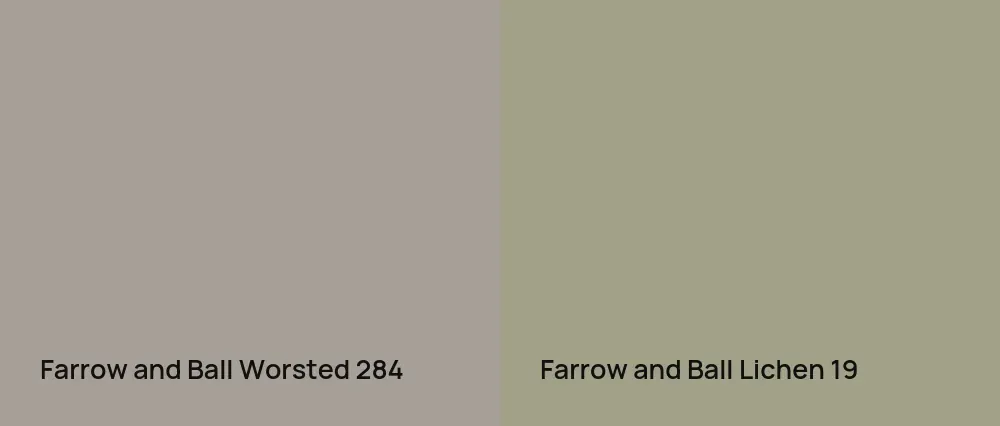Farrow and Ball Worsted 284 vs Farrow and Ball Lichen 19