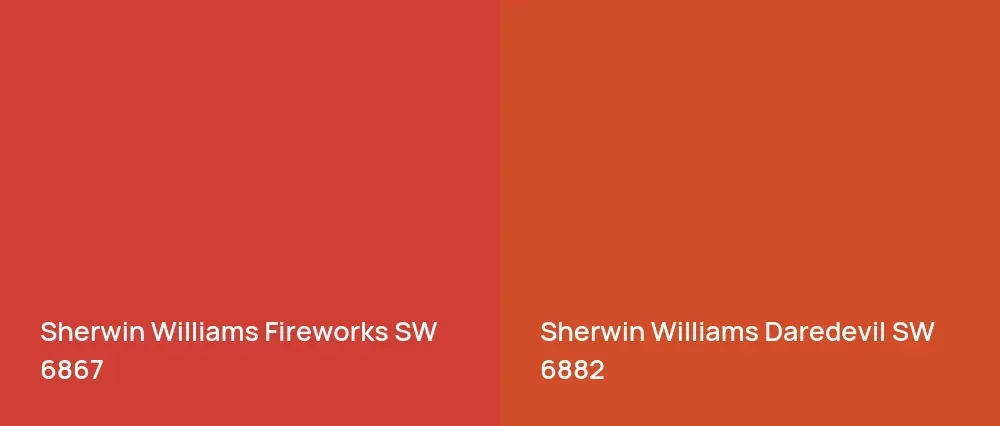 Sherwin Williams Fireworks SW 6867 vs Sherwin Williams Daredevil SW 6882
