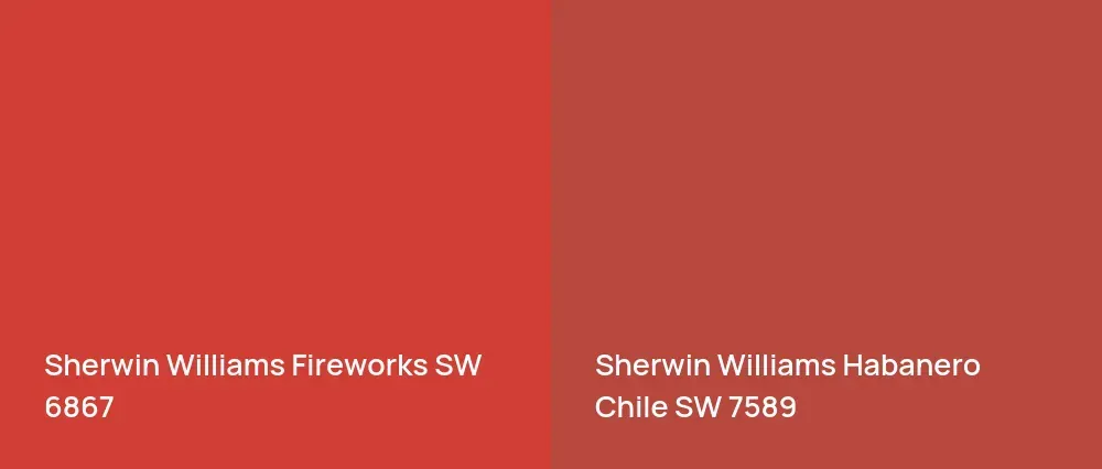 Sherwin Williams Fireworks SW 6867 vs Sherwin Williams Habanero Chile SW 7589