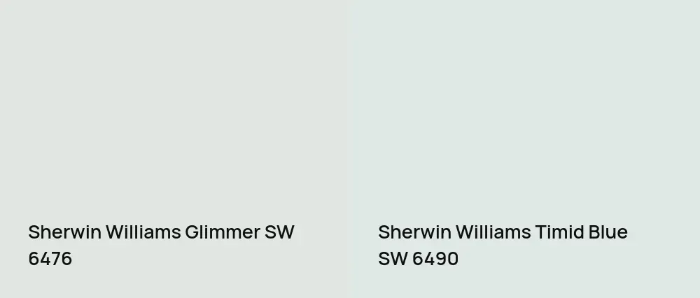 Sherwin Williams Glimmer SW 6476 vs Sherwin Williams Timid Blue SW 6490