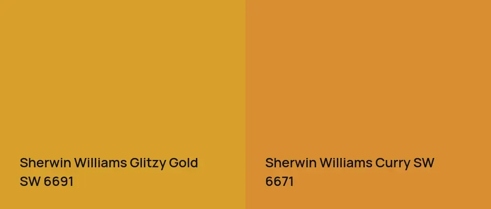 Sherwin Williams Glitzy Gold SW 6691 vs Sherwin Williams Curry SW 6671
