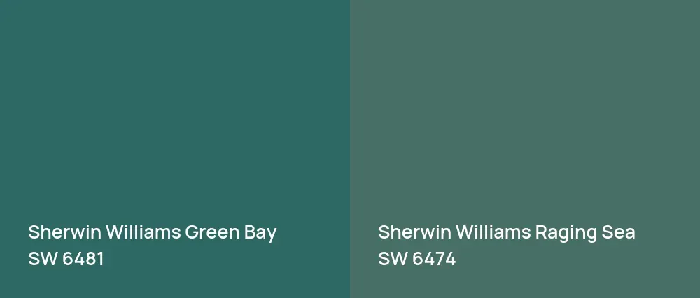 Sherwin Williams Green Bay SW 6481 vs Sherwin Williams Raging Sea SW 6474