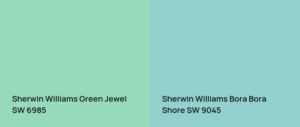 Sherwin Williams Green Jewel SW 6985 vs Sherwin Williams Bora Bora Shore SW 9045