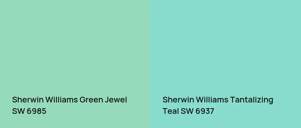 Sherwin Williams Green Jewel SW 6985 vs Sherwin Williams Tantalizing Teal SW 6937