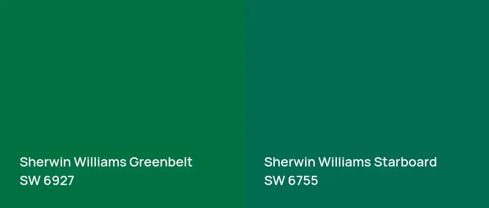 Sherwin Williams Greenbelt SW 6927 vs Sherwin Williams Starboard SW 6755