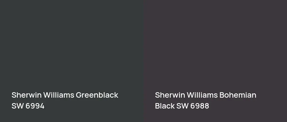 Sherwin Williams Greenblack SW 6994 vs Sherwin Williams Bohemian Black SW 6988