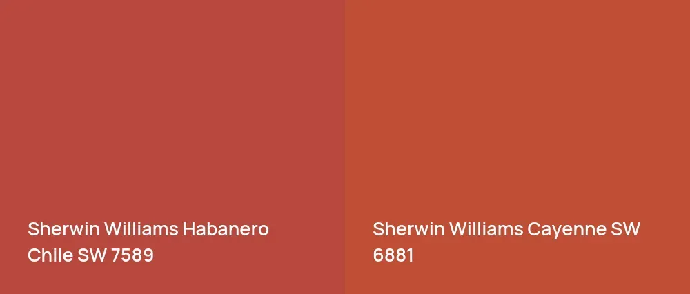 Sherwin Williams Habanero Chile SW 7589 vs Sherwin Williams Cayenne SW 6881