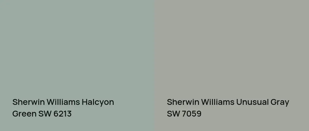 Sherwin Williams Halcyon Green SW 6213 vs Sherwin Williams Unusual Gray SW 7059