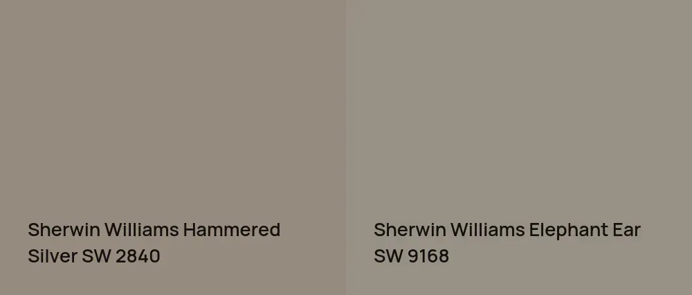 Sherwin Williams Hammered Silver SW 2840 vs Sherwin Williams Elephant Ear SW 9168