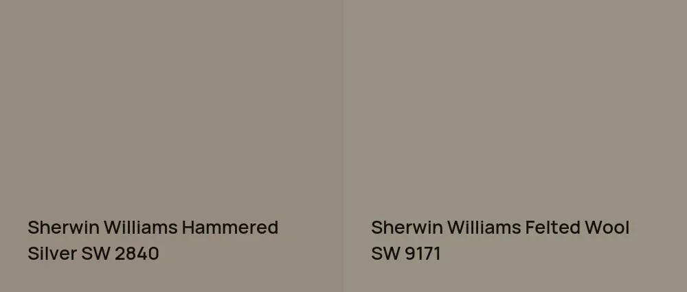 Sherwin Williams Hammered Silver SW 2840 vs Sherwin Williams Felted Wool SW 9171