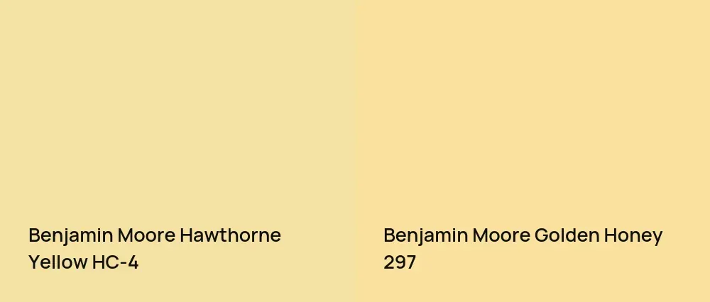 Benjamin Moore Hawthorne Yellow HC-4 vs Benjamin Moore Golden Honey 297