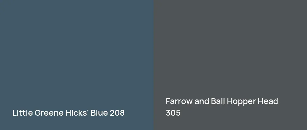 Little Greene Hicks' Blue 208 vs Farrow and Ball Hopper Head 305