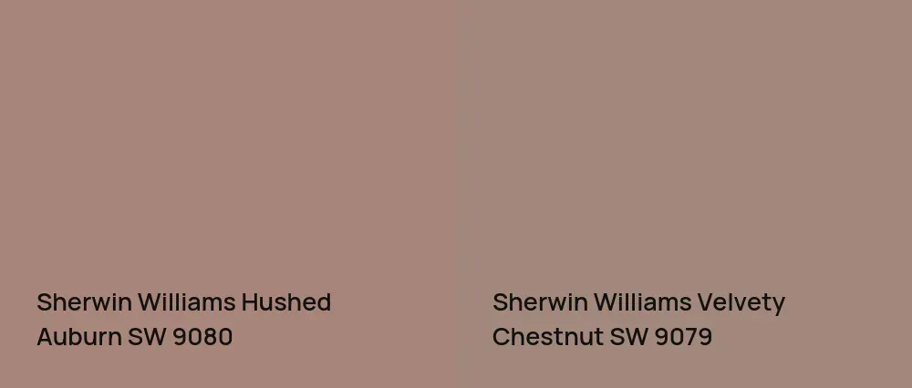 Sherwin Williams Hushed Auburn SW 9080 vs Sherwin Williams Velvety Chestnut SW 9079