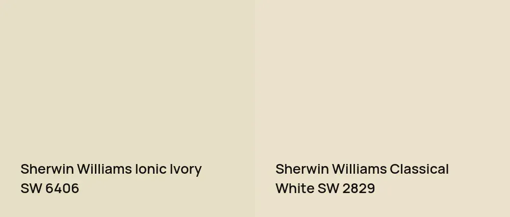 Sherwin Williams Ionic Ivory SW 6406 vs Sherwin Williams Classical White SW 2829