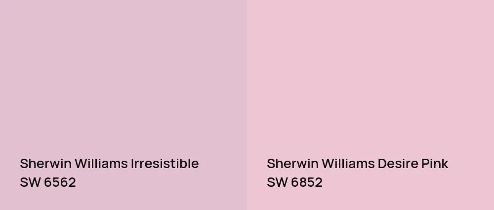 Sherwin Williams Irresistible SW 6562 vs Sherwin Williams Desire Pink SW 6852