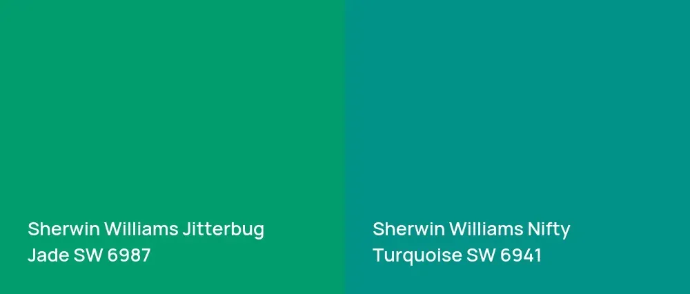 Sherwin Williams Jitterbug Jade SW 6987 vs Sherwin Williams Nifty Turquoise SW 6941