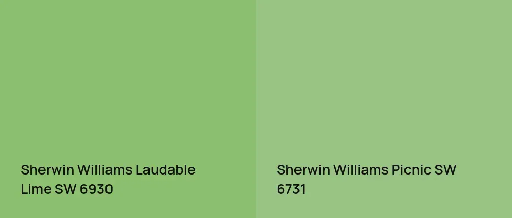 Sherwin Williams Laudable Lime SW 6930 vs Sherwin Williams Picnic SW 6731