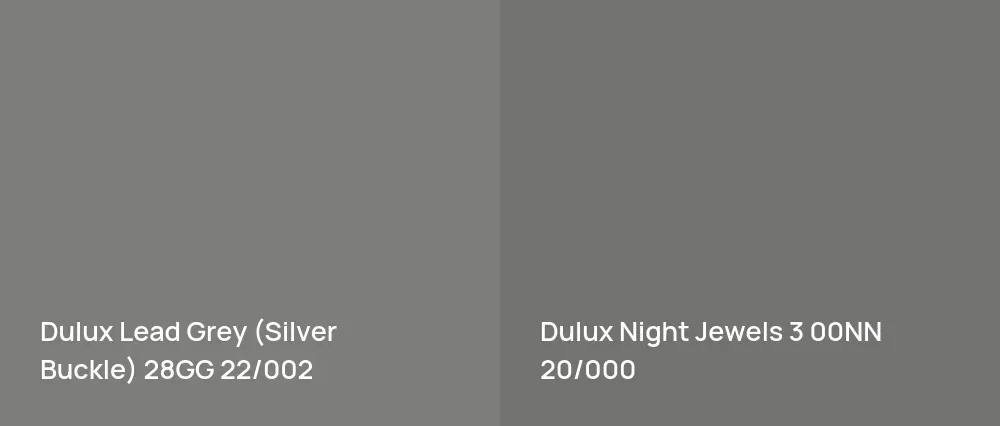 Dulux Lead Grey (Silver Buckle) 28GG 22/002 vs Dulux Night Jewels 3 00NN 20/000