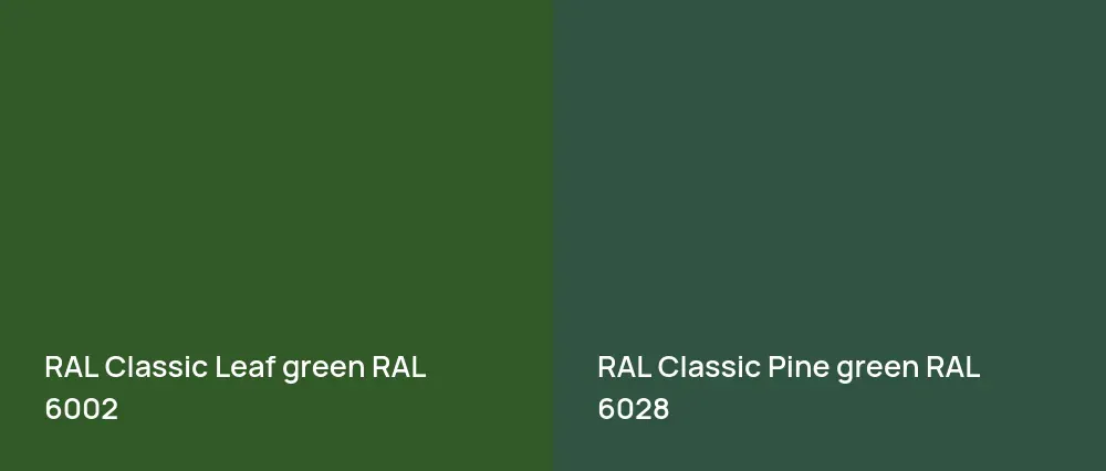 RAL Classic  Leaf green RAL 6002 vs RAL Classic  Pine green RAL 6028