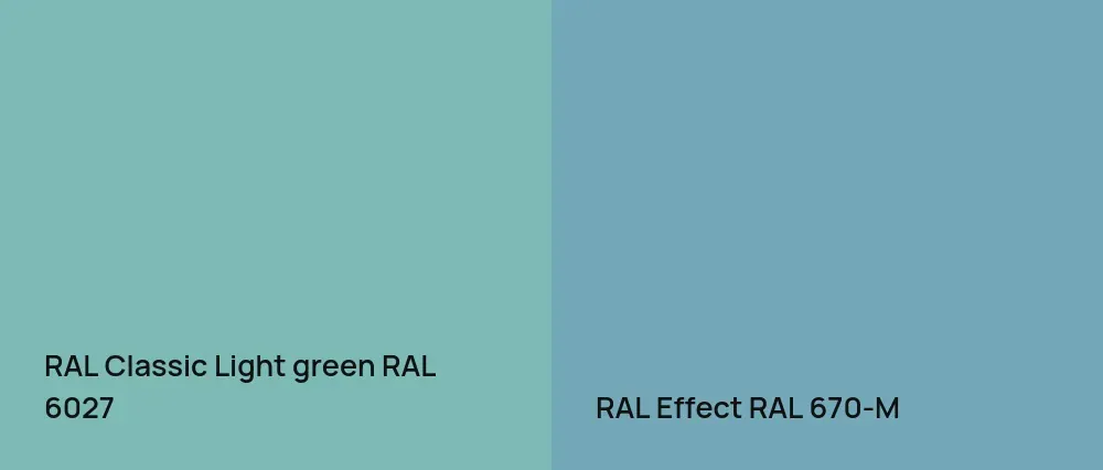 RAL Classic  Light green RAL 6027 vs RAL Effect  RAL 670-M