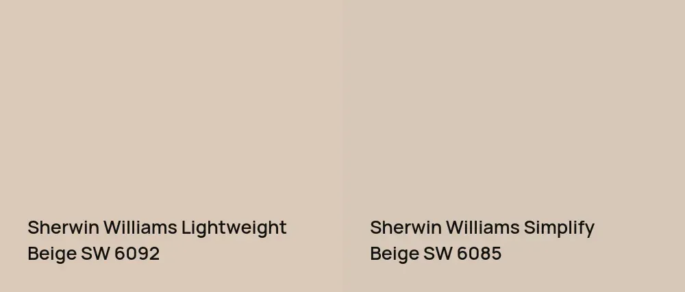 Sherwin Williams Lightweight Beige SW 6092 vs Sherwin Williams Simplify Beige SW 6085