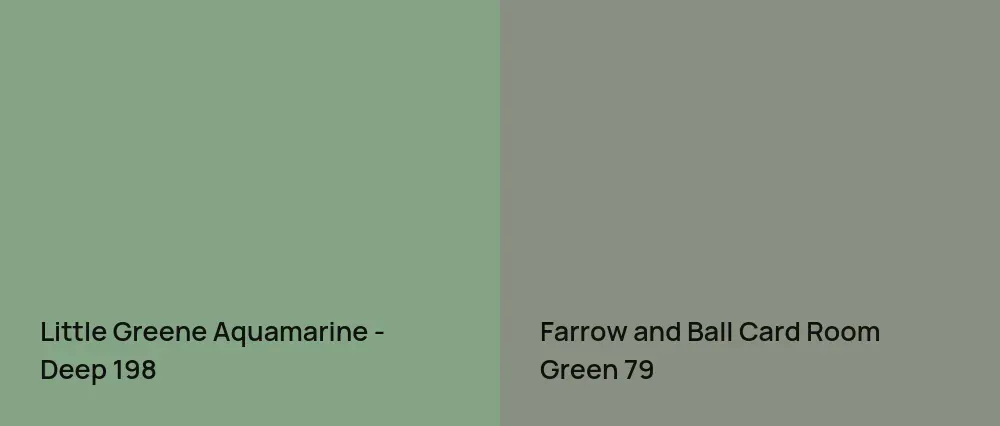 Little Greene Aquamarine - Deep 198 vs Farrow and Ball Card Room Green 79