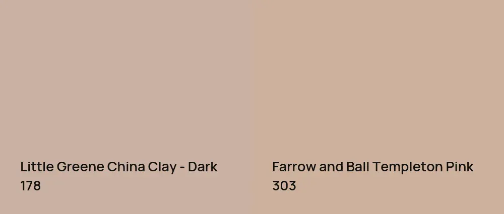 Little Greene China Clay - Dark 178 vs Farrow and Ball Templeton Pink 303