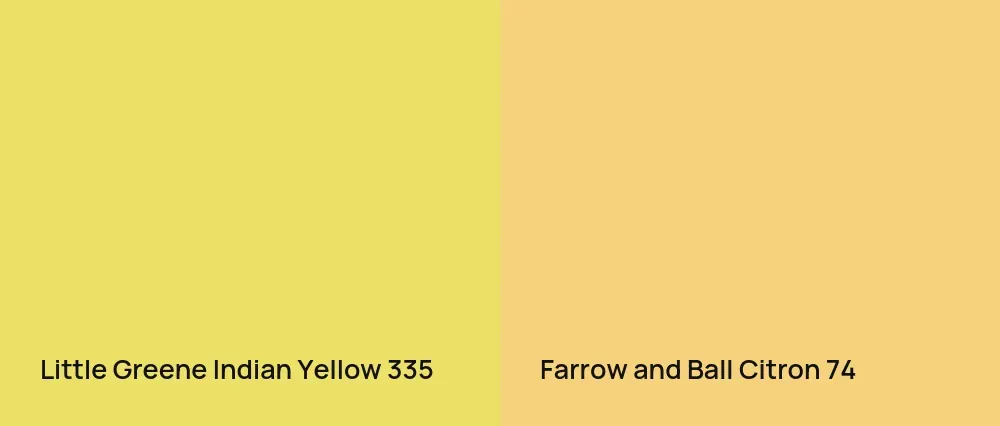 Little Greene Indian Yellow 335 vs Farrow and Ball Citron 74