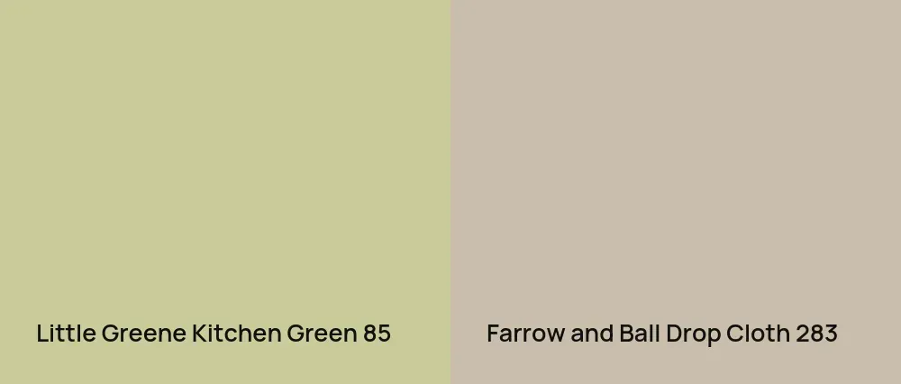 Little Greene Kitchen Green 85 vs Farrow and Ball Drop Cloth 283