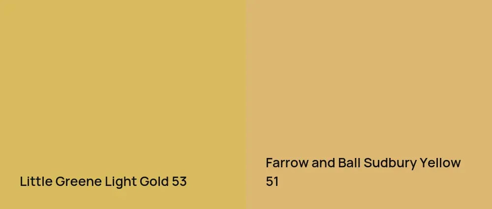 Little Greene Light Gold 53 vs Farrow and Ball Sudbury Yellow 51