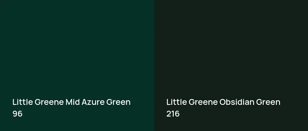 Little Greene Mid Azure Green 96 vs Little Greene Obsidian Green 216