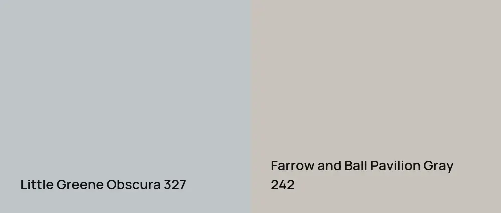 Little Greene Obscura 327 vs Farrow and Ball Pavilion Gray 242