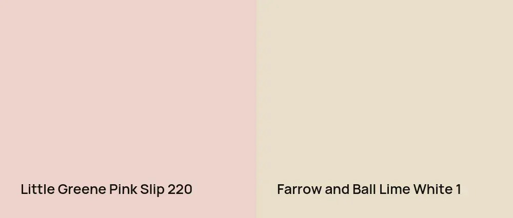 Little Greene Pink Slip 220 vs Farrow and Ball Lime White 1