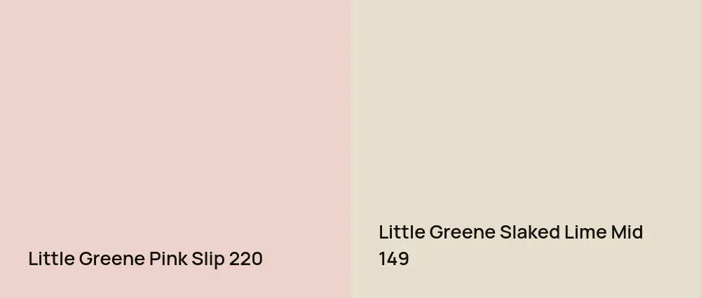 Little Greene Pink Slip 220 vs Little Greene Slaked Lime Mid 149