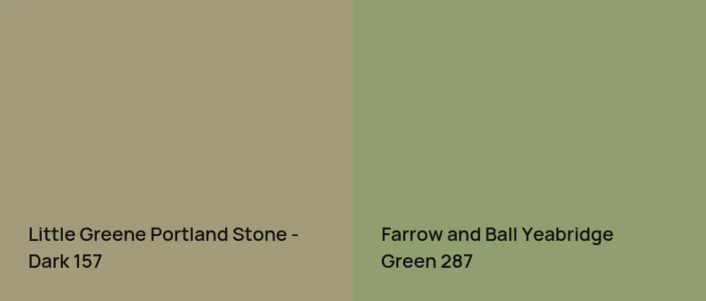 Little Greene Portland Stone - Dark 157 vs Farrow and Ball Yeabridge Green 287